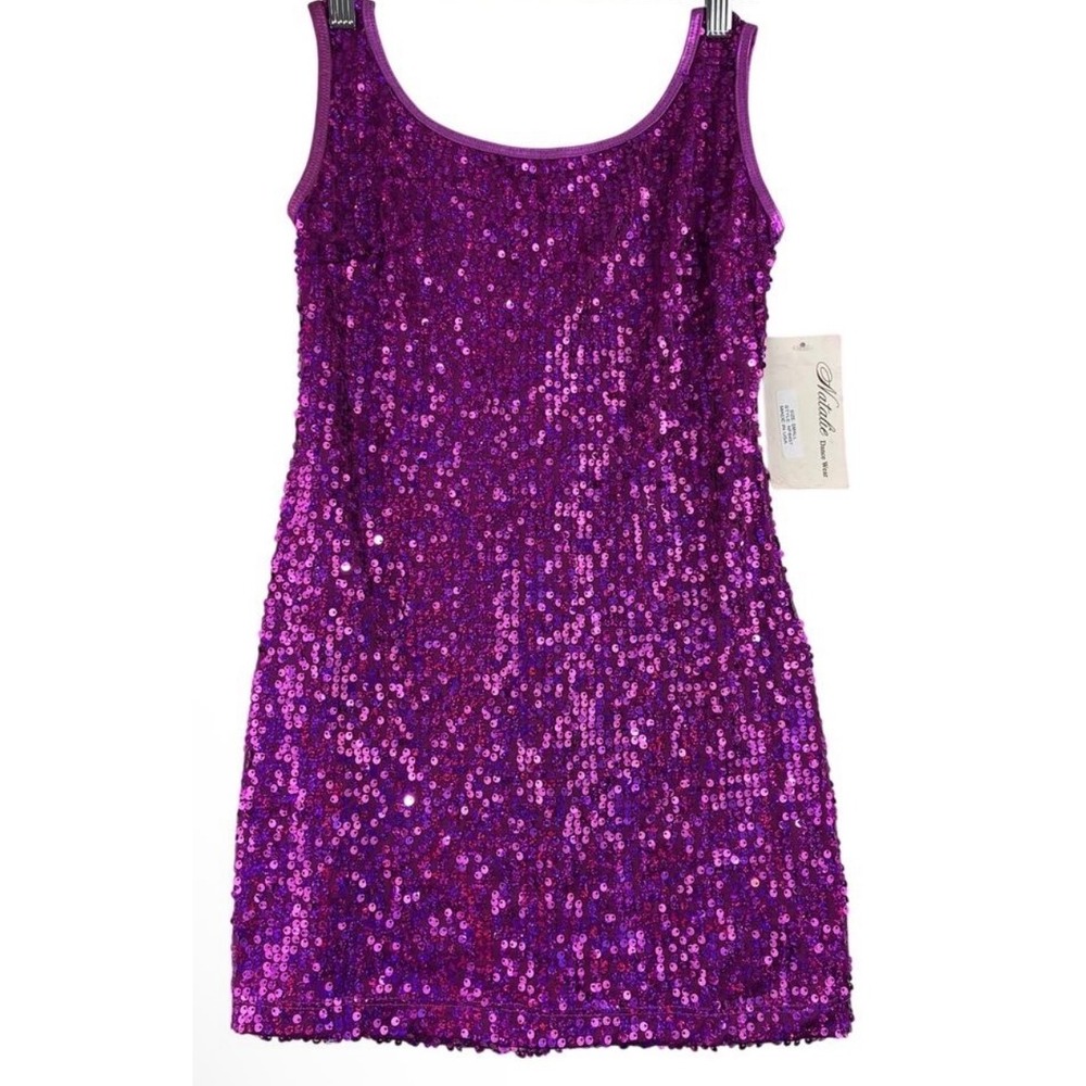 Natalie Dance Wear Sequin Mini Dress‎ Women Small Purple NWT NF8457 Sleeveless - Picture 2 of 10